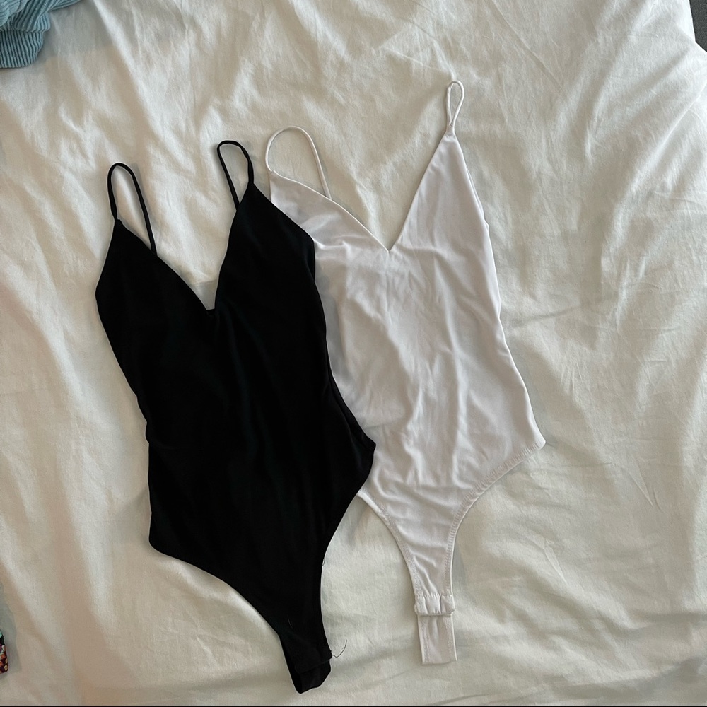 Two fashion nova bodysuit black white
